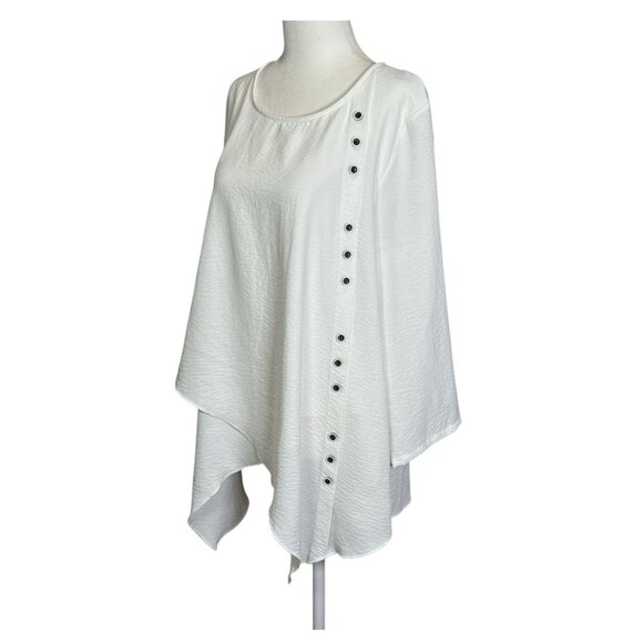 Asymmetrical Size M Womens White Tunic Blouse With Button Detail By Radzoli - Picture 4 of 8